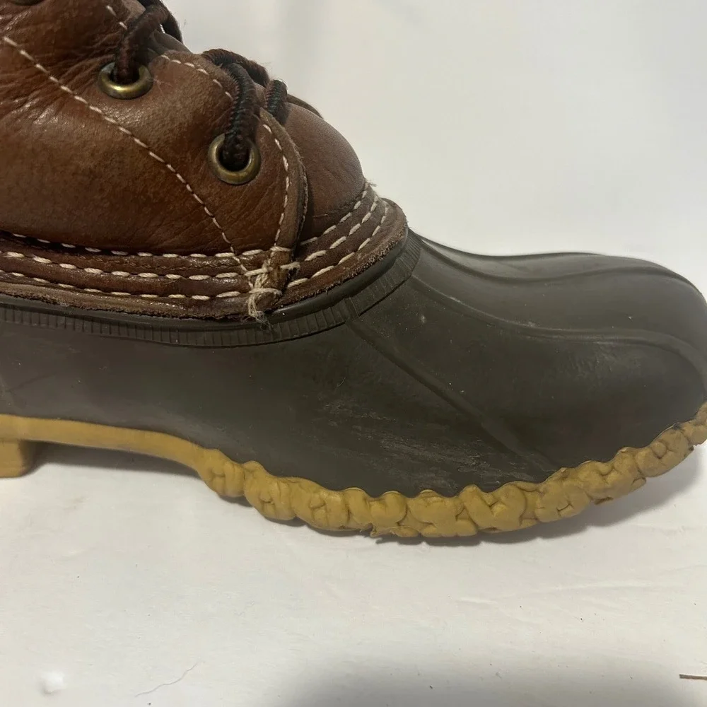 Vtg LL Bean Duck Boots Women 6 Brown Shearling Lined WP Hunting Leather Maine